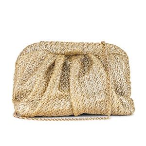 Olga Berg Stevie Pleated Woven Clutch in Gold